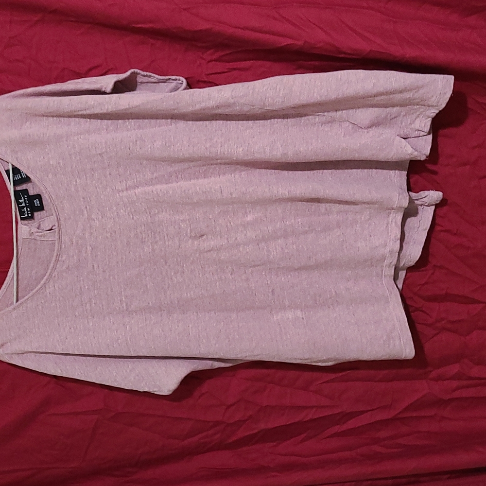 Nicole Miller pink cap sleeve top shirt button back XL